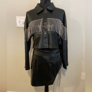 ❤️‍🔥 - Rhinestone Fringe Faux Leather Skirt